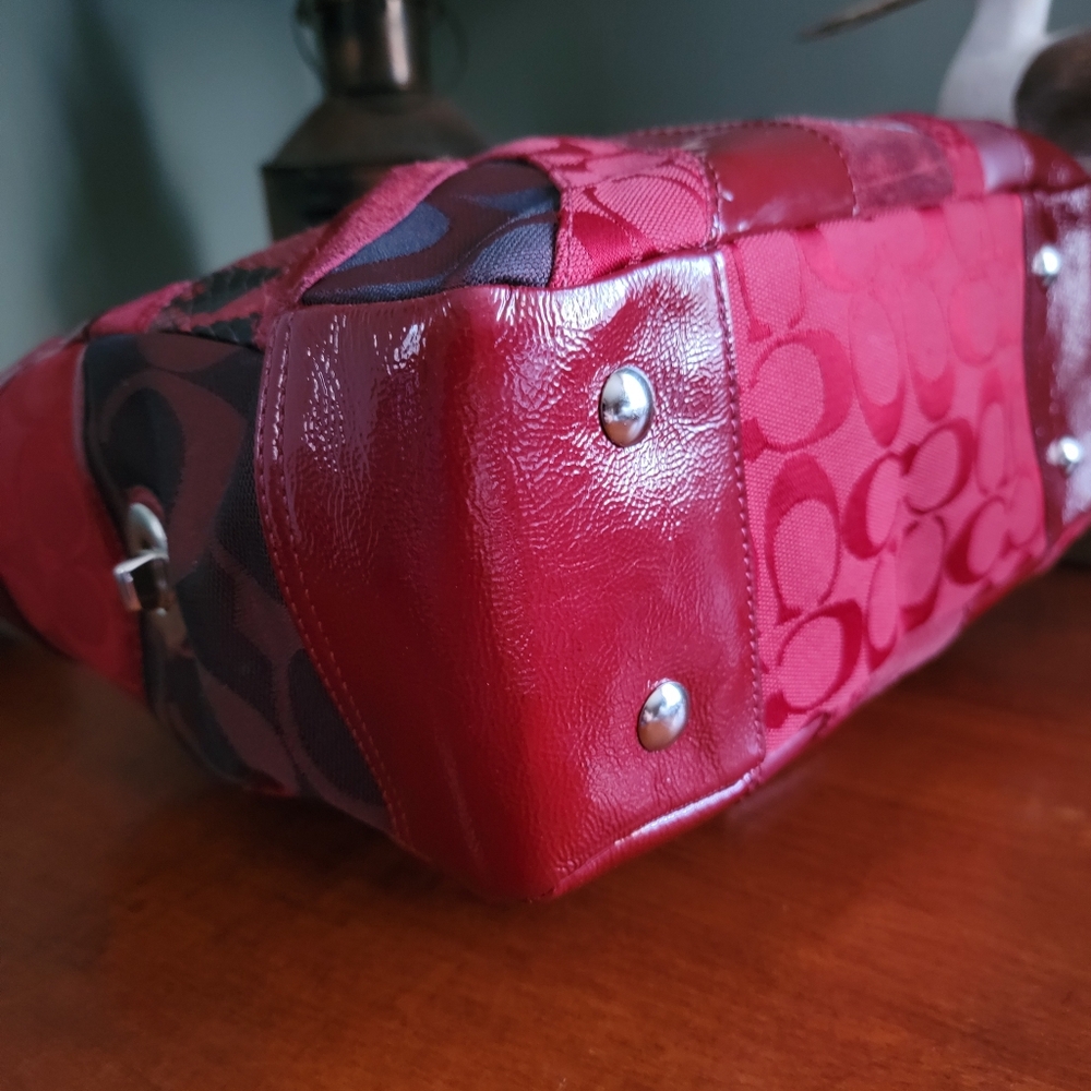 Coach F14004 Gallery Tote Red Leather Signature Jacquard Patchwork Mosaic Y2K - Picture 10 of 16